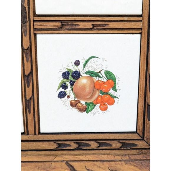 Vintage MCM Hand Carved Wood SERVING TRAY Ceramic Fruit Art Tile Trivet Mexico - Picture 7 of 10